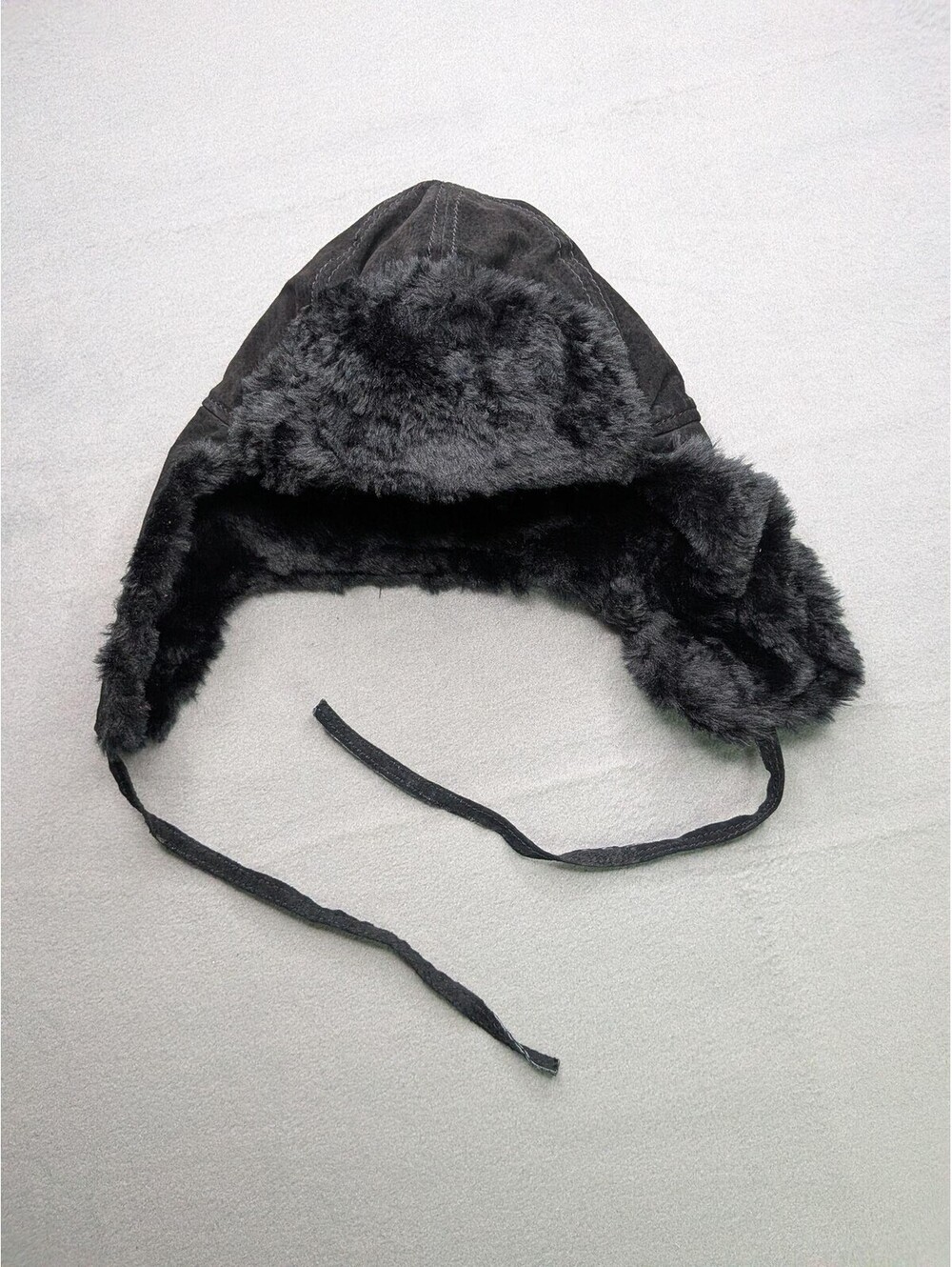 Wilsons Leather Hat Trapper Fitted Mens M Black Faux Fur Ear Flap Insulated